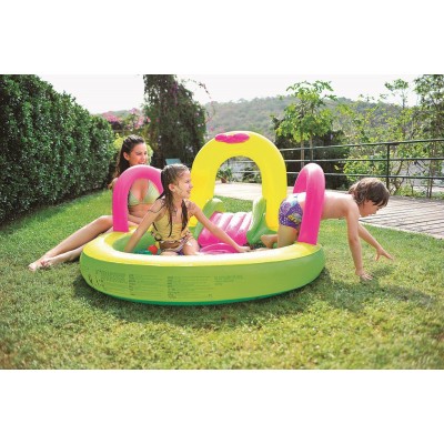 57" Bright Green, Yellow, and Pink Inflatable Children's Pool with Slide   